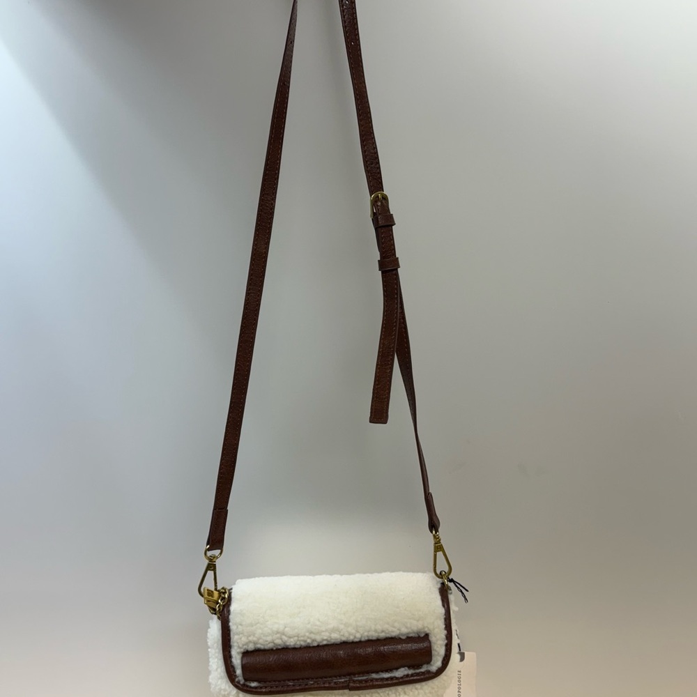 Anthropologie Brown and Cream Shearling Crossbody Bag